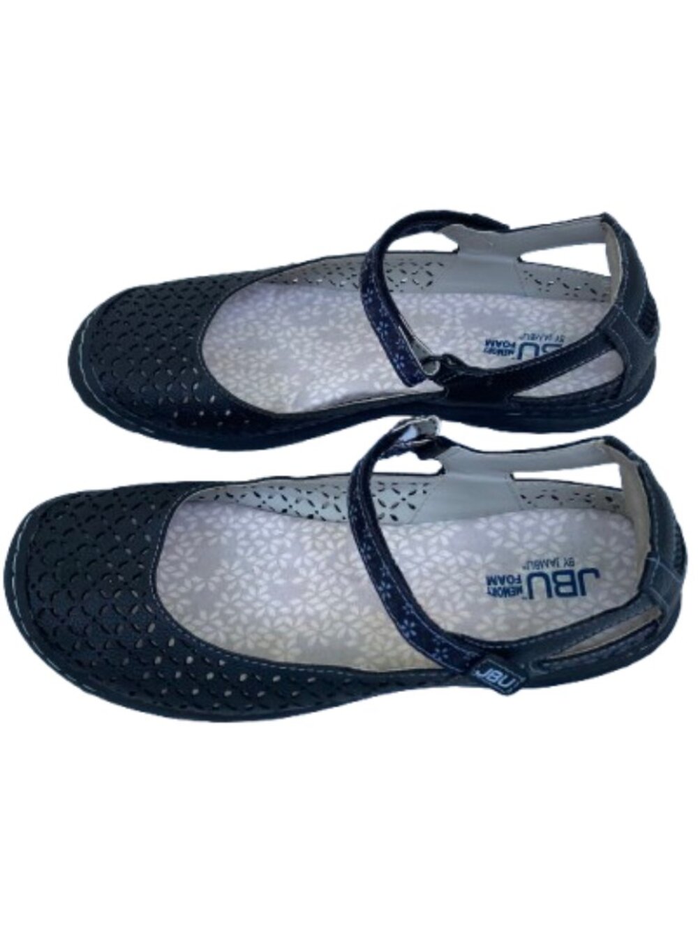 JBU Jambu Black Flats Perforated Comfort Mary Jane Floral Strap Vegan, Sz 9.5 - Picture 5 of 11